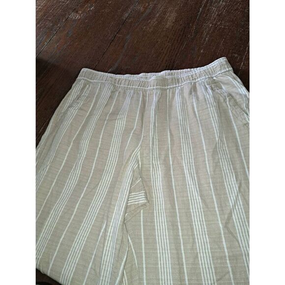 XL Old Navy Linen Cotton Tan White Striped Wide Leg Casual Cropped Pants Capris - Picture 2 of 4